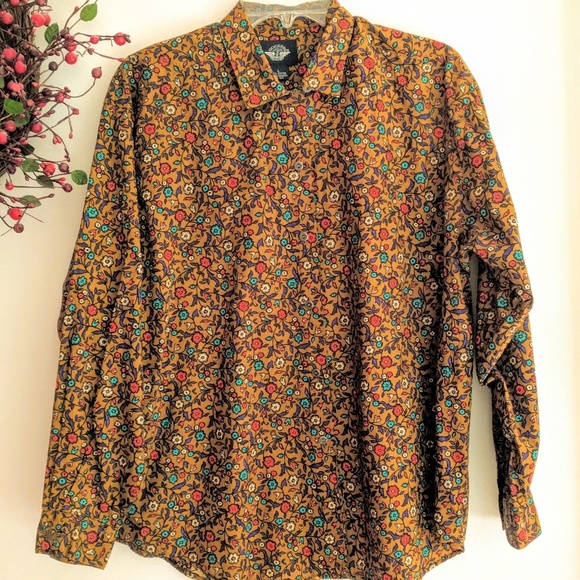 Docker's ⭐VTG Prarie Print Tan Western Shirt LARGE - Picture 2 of 6
